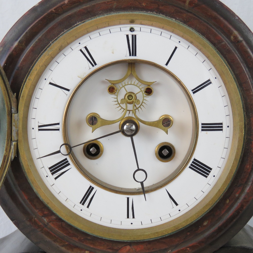 A substantial Victorian slate and marble over mantle clock having and eight day striking movement, - Image 2 of 6