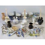 A quantity of assorted contemporary Chinese soup bowls and spoons,