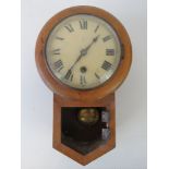 A Victorian drop dial wall clock of unusual proportions the 5" painted dial with Roman numerals all