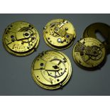 English Fusee and chain pocket watch movements. Four items.