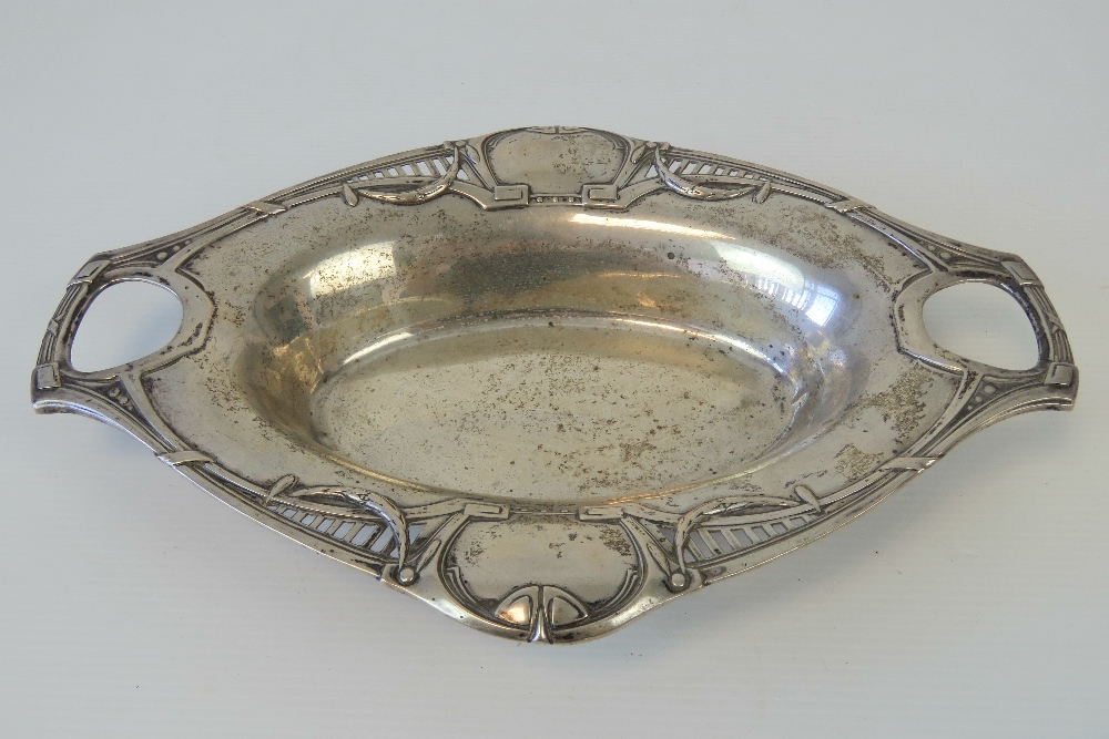 A delightful German 800 silver Art Deco twin handled dish,