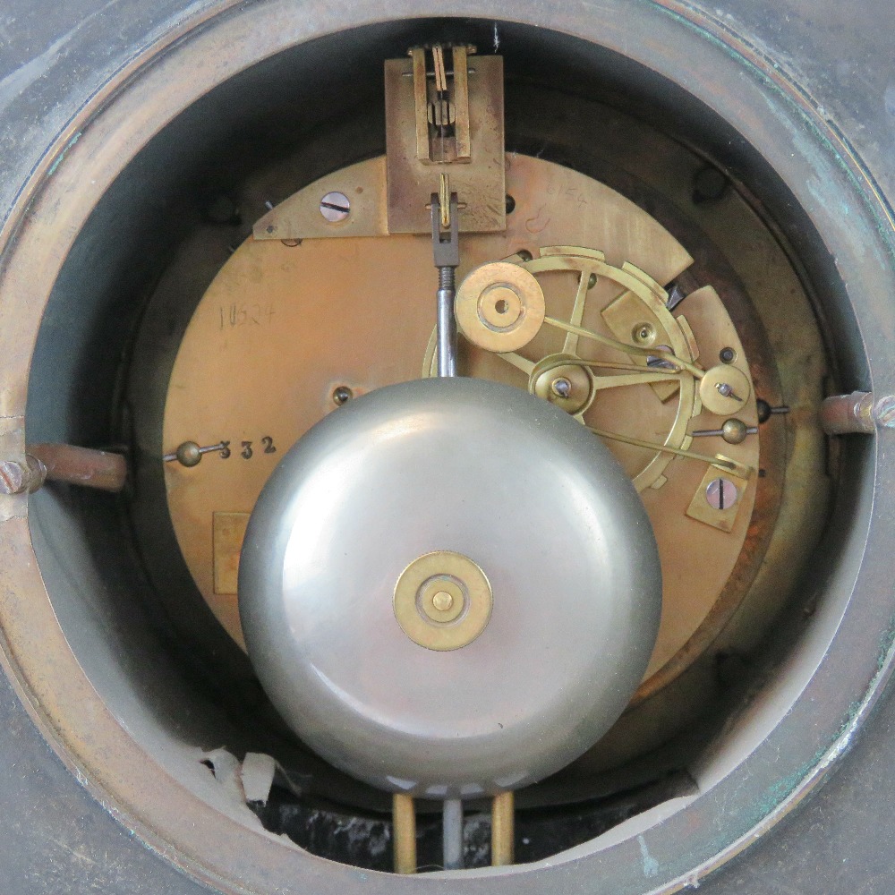 A substantial Victorian slate and marble over mantle clock having and eight day striking movement, - Image 3 of 6