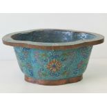 A good 19th century turquoise blue ground cloisonné enamelled jardiniere having foliate decoration