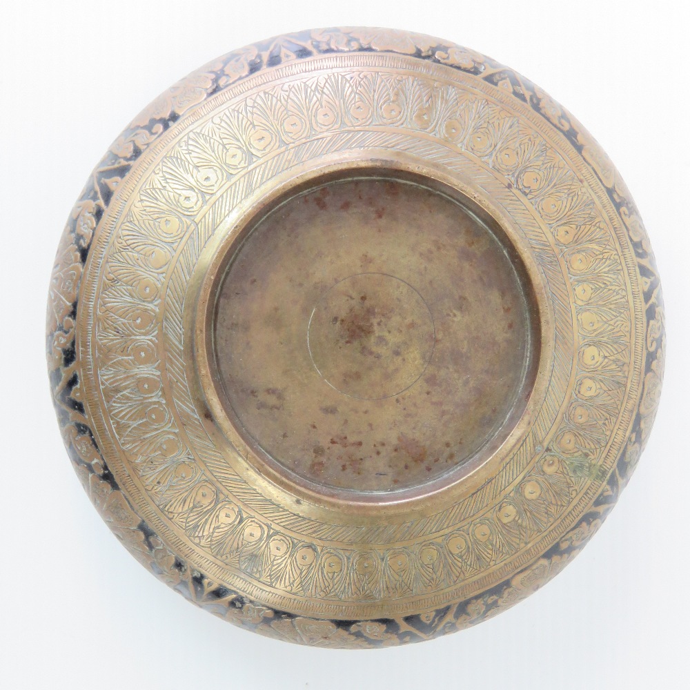 A Chinese brass censor of swollen tapered design incorporating three feet, - Image 7 of 7