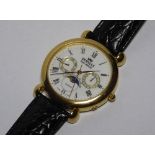 A Sewills gold plated Gents moonphase calendar watch having quartz movement.