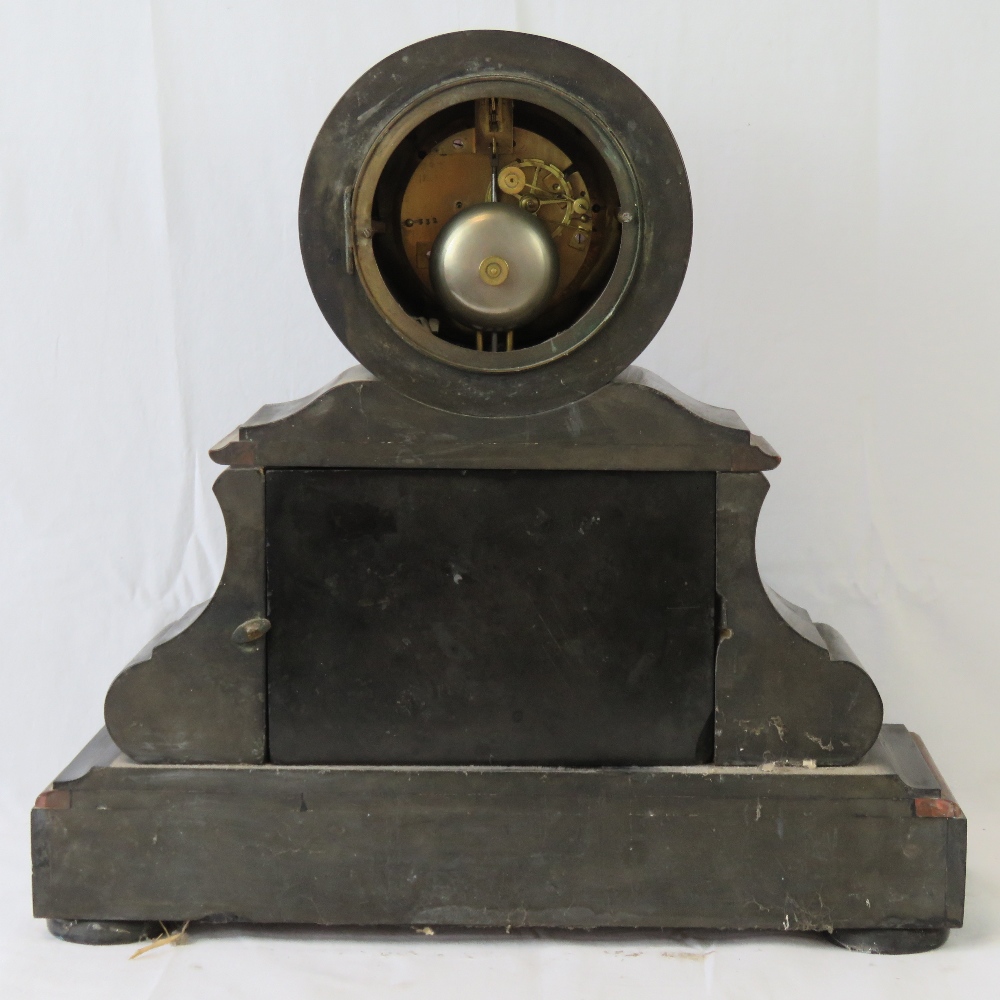 A substantial Victorian slate and marble over mantle clock having and eight day striking movement, - Image 6 of 6