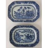 Two 18thC Chinese blue and white export rectangular serving dishes,