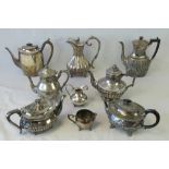 A quantity of silver plated items; coffee pots, tea pots, jug, etc.