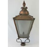 A fine Victorian lamp post lantern complete with four cast iron supports and copper finial over,