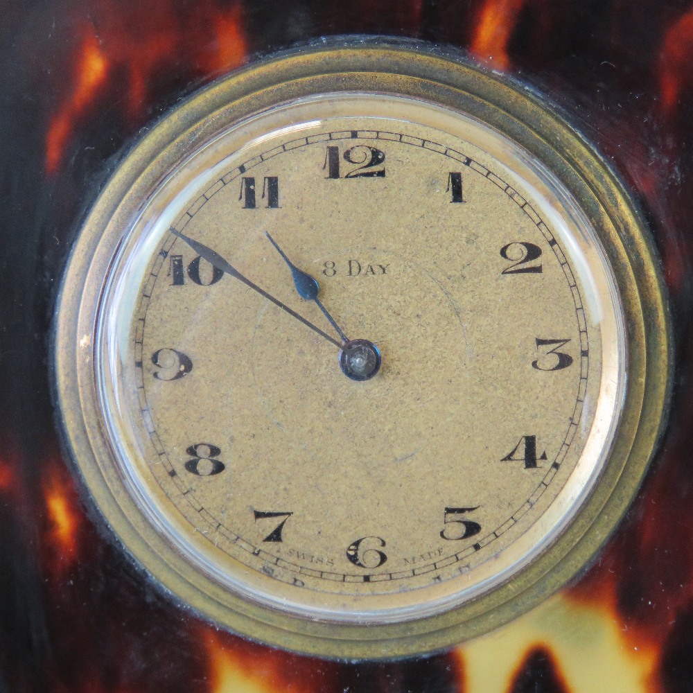 A delightful Art Deco HM silver and tortoiseshell freestanding easel desk clock made by Charles & - Image 2 of 4