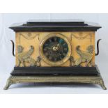 An ornate 19th century eight day striking overmantle clock in marble and slate,