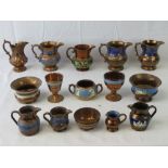 A quantity of Victorian copper lustre ware including; jugs, bowls, goblets, etc, a/f.