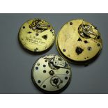 English Lever pocket watch movements. Three items.