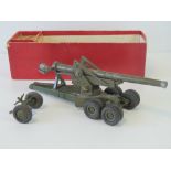 A vintage Britains eight wheel field gun in original box (lid deficient), 29cm in length.