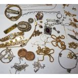 A quantity of yellow and white metal jewellery and watches.