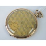 A rolled gold Tempo open face pocket watch, top wind, 15 jewel movement,