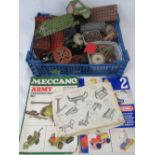 A collection of Meccano including a US Army truck, and catalogue, etc.