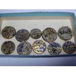 A collection of Swiss pocket watch movements. Ten items.