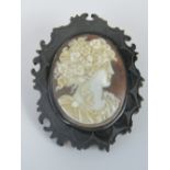 A delightful Victorian Whitby jet cameo brooch,