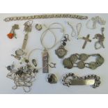 A quantity of assorted silver and white metal jewellery including; two HM silver ingot pendants,