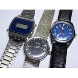 A Tissot LCD quartz gents watch together with other Swiss mechanical examples by Avia and Camy.