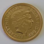 A mint and uncirculated 22ct gold 2015 Elizabeth II full sovereign, 8g.