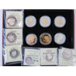 Six QEII silver (heightened with gold) Golden Jubilee commemorative coins each weighing 0.9ozt.