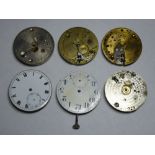 Swiss pocket watch movements for spares or repair, including a Corterbert example. Six items.