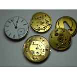 English Fusee and chain pocket watch movements. Four items.