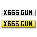 Registration Plate 'X666 GUN' on retenti