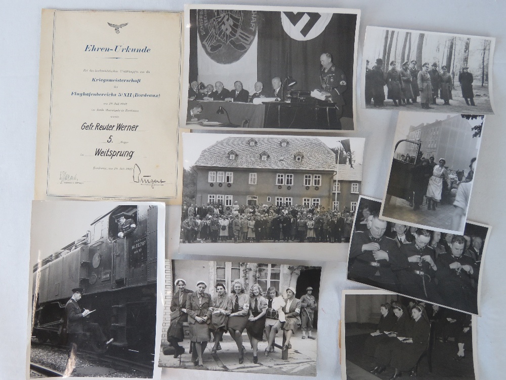 Eight WWII German press photos with details and labels to back,