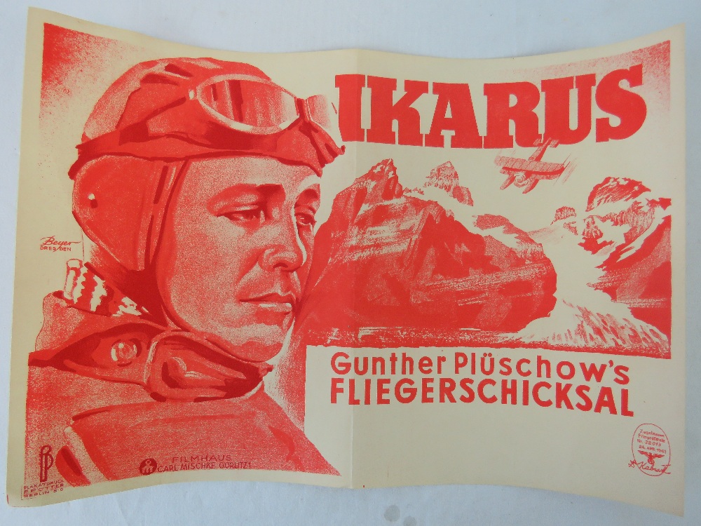 A WWII German patriotic film poster for 'Ikarus Gunther Pluschowls Fliegerschicksal',