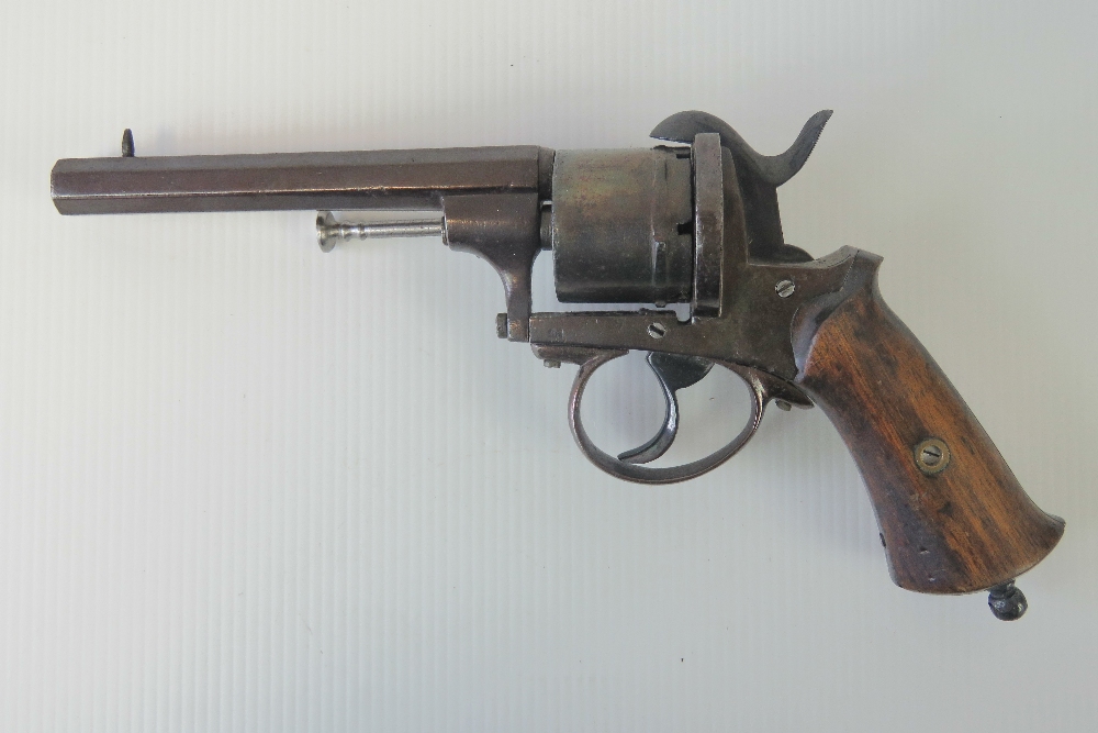 A 19th century Belgian pinfire 9mm calibre revolver having octagonal barrel and wooden handle. - Image 2 of 4