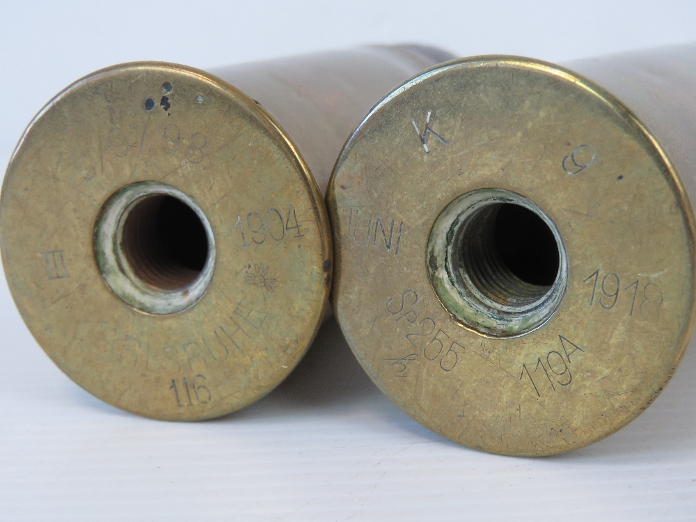 Two WWI ordnance shells, one stamped June 1918 Sp255 119A and the other 1904 116, 16cm high. - Image 2 of 2