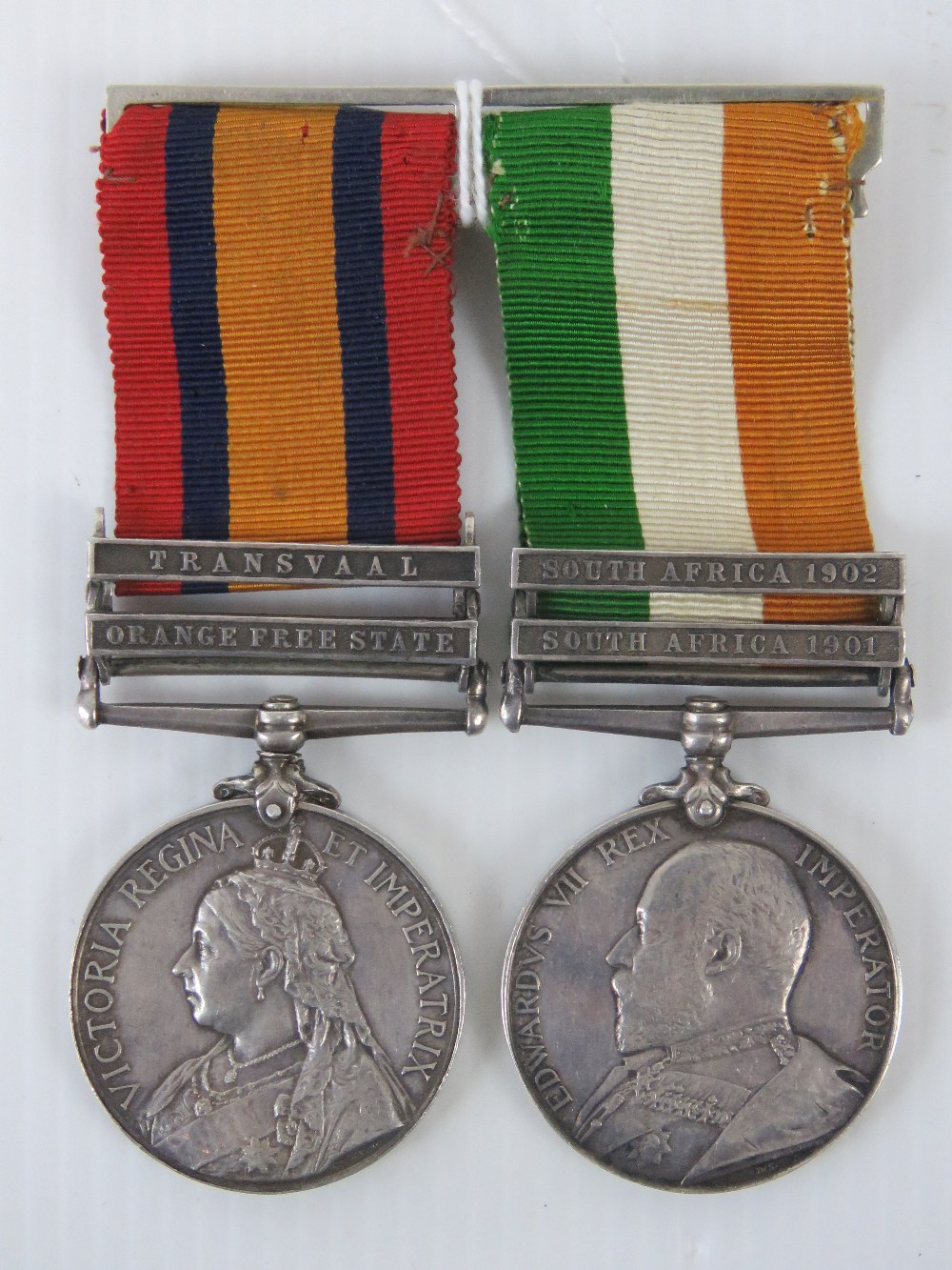 A pair of Queens South Africa and Kings South Africa medals QSA medal with Transvaal and Orange