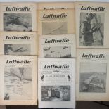 Nine WWI German Luftwaffe magazines dated 1918 including adverts and interviews with pilots.