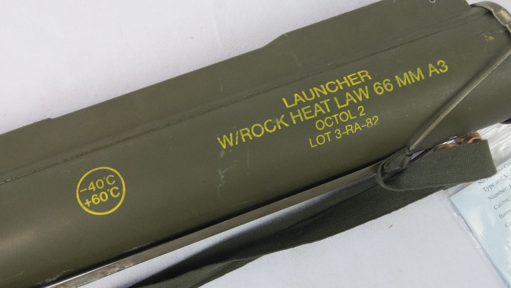 A deactivated M72 LAW 66mm rocket launcher with sights. Complete with end cap and carry strap. - Image 3 of 3