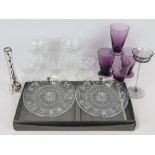 A pair of Waterford crystal plates in original box, five Webb crystal sundae bowls,