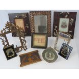 A pair of late 19thC Shibyama type photograph frames (a/f), brass photograph frames,