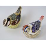 Two Royal Crown Derby bird paperweights, approx 7cm and 8cm respectively,