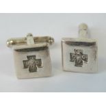 A pair of square shaped HM silver cufflinks having '2000' millennium hallmark to front and full 925