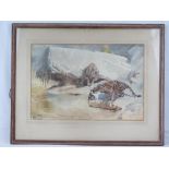Raymond Sheppard, The Tiger's Pool, a study of two tigers watering, watercolour drawing, signed,