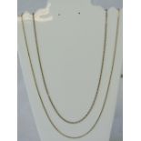 A 14ct gold necklace having box link chain and hallmarked 585, 44cm in length, 2.2g.