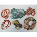 A quantity of assorted bead necklaces including; carnelian, shell, assorted hardstones, etc.