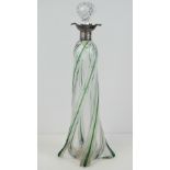 An Edwardian whorl fluted and tapered glass flask,