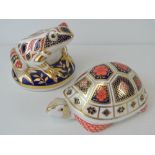 Two Royal Crown Derby paperweights; frog approx 9cm and tortoise approx 12cm,