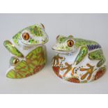 Two Royal Crown Derby frog paperweights; 'Hop' 8.5cm dia, and 'Skip' 8.