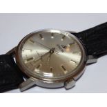 An Enicar Ocean Pearl 17 jewel manual winding steel case watch. 35mm diameter case. Black strap.