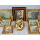 Modern decorative prints and a pair of oil paintings, etc, eight items.
