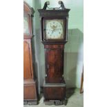 A good eight day striking long cased clock having painted dial Arabic and Roman numerals,